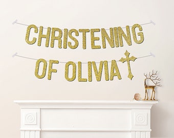 Custom Christening Banner Personalised Words Party Decorations Baptism - CB91