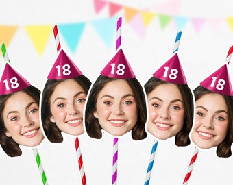 Custom Photo Face Straws Cutout 18th Birthday Party Decorations Personalised 16th 21st 25th Finally 18 Parties For Him Her PFSHBD18