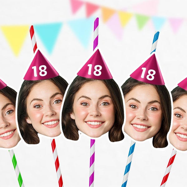 Custom Photo Face Straws Cutout 18th Birthday Party Decorations Personalised 16th 21st 25th Finally 18 Parties For Him Her PFSHBD18