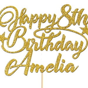 Personalised Custom 8th Birthday Cake Topper Party Decorations ANY NAME AGE 5th 7th 10th Rose Gold P1415
