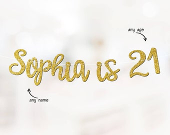 Personalised Custom 21st Birthday Banner Party Decorations ANY AGE 18th 25th 30th Gold P1138