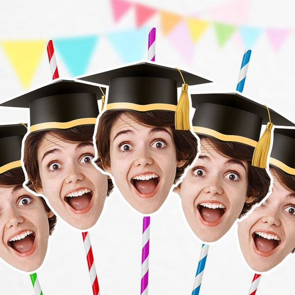 Custom Photo Face Straws Cutout Graduation Party Decorations Personalised Parties Class of 2023 Grad PFSGRD