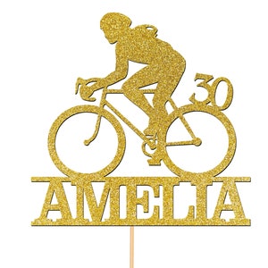 Custom 30th Birthday Cake Topper Personalised Name Cake Decorations For Women Men Bike Bicycle Cycling Cyclist Any Age 21st 25th 40th - CT3