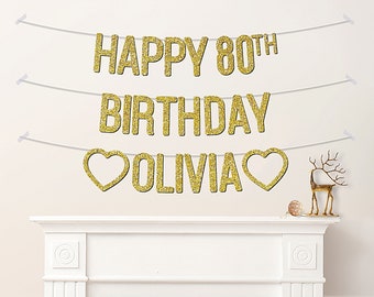 Custom 80th Birthday Banner Personalised Words Party Decorations For Her Him Mum Dad Any Age 50th 60th 65th 70th - CB325