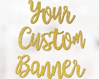 Personalised Custom Banner Party Decorations ANY WORDS Birthday Engagement Baby Bridal Shower Gold P1139