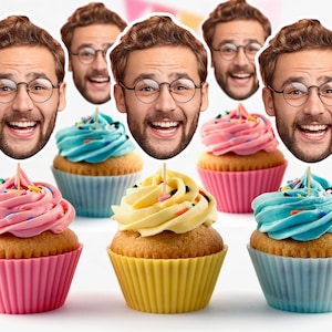 Personalised Photo Face Cutout Faces Cupcake Toppers Custom Cake Topper Hen Do Party Decorations Stag Night Bachelorette Groom Face HEN
