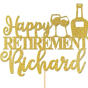 Personalised Custom Cake Topper Retirement Cake Decorations Any Name Beer Wine Glasses Cheers For Mum Dad Grandma Grandad - CT1