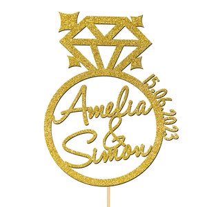 Custom Engagement Cake Topper Personalised Name Cake Decorations Wedding Date Ring - CT3