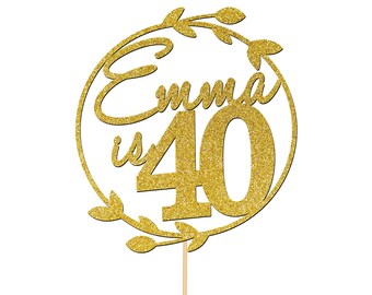Personalised Custom Cake Topper 40th Birthday Cake Decorations Any Name Circle Botanical Wreath For Mum Dad Any Age 25th 30th 50th - CT12