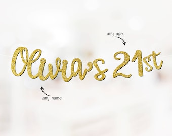 Personalised Custom 21st Birthday Banner Party Decorations ANY AGE 18th 25th 30th Gold P1130