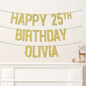 Custom 25th Birthday Banner Personalised Words Party Decorations For Her Him Women Men Any Age 21st 30th - CB148