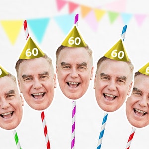 Custom Photo Face Straws Cutout 60th Birthday Party Decorations Personalised 50th 65th 70th Parties Parents Grandad Grandma PFSHBD60 image 1