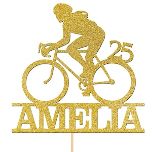 Personalised Custom Cake Topper 25th Birthday Cake Decorations Any Name Bike Bicycle Cycling Cyclist For Women Men Any Age 21st 30th - CT4