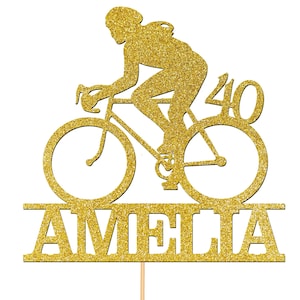 Personalised Custom Cake Topper 40th Birthday Cake Decorations Any Name Bike Bicycle Cycling Cyclist For Mum Dad Any Age 25th 30th 50th CT4