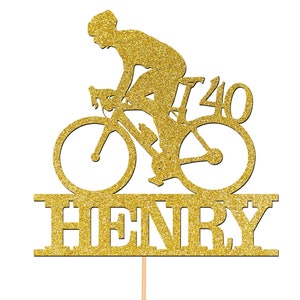 Custom 40th Birthday Cake Topper Personalised Name Cake Decorations For Mum Dad Bike Bicycle Cycling Cyclist Any Age 25th 30th 50th - CT3