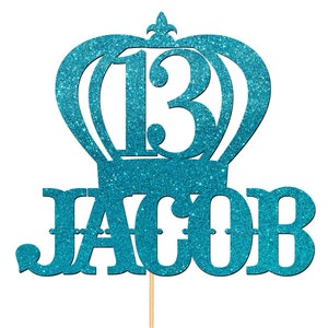 Custom 13th Birthday Cake Topper Personalised Name Cake Decorations For Teens Teenager Girls Boys Prince Crown Any Age 5th 7th 10th - CT11
