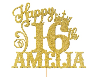 Custom 16th Birthday Cake Topper Personalised Name Cake Decorations For Kids Girls Boys Princess Crown - CT7