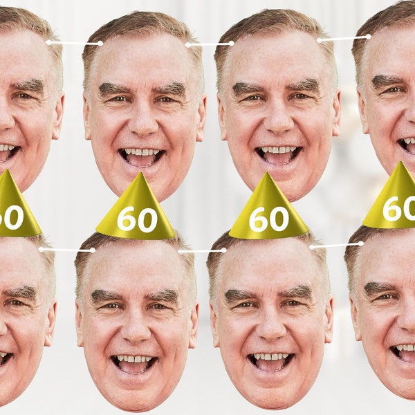 Banderines con foto personalizada y recortes para fiestas de 60 cumpleaños, para padres, abuelos y abuelas. PBHBD60