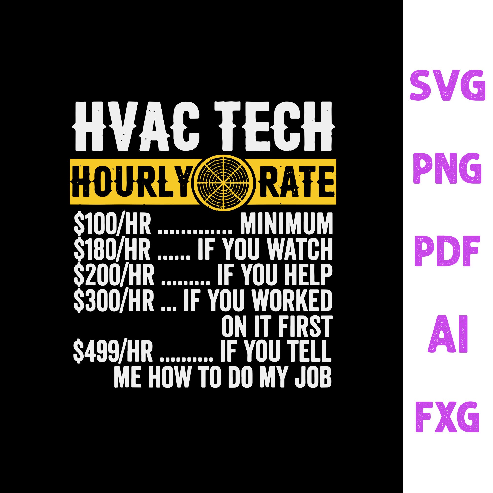 Vintage HVAC Technician svg HVAC Technician Hourly Rate svg Etsy