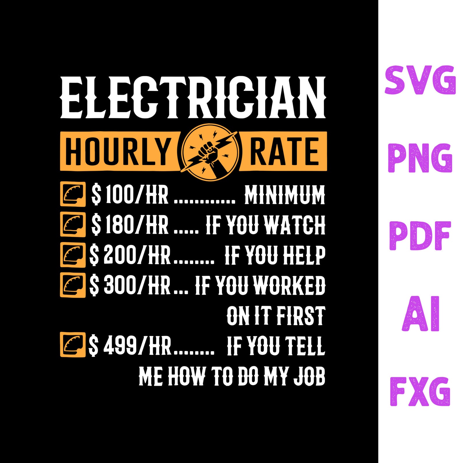Electrician svg Electrician Hourly Rate svg Electrician flag Etsy