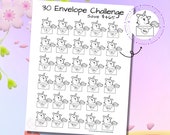 30 Envelope Savings Challenge Tracker, Money Challenge, Cat Unicorn Design, Sinking Funds, Cash Envelopes, Printable PDF, Digital Download