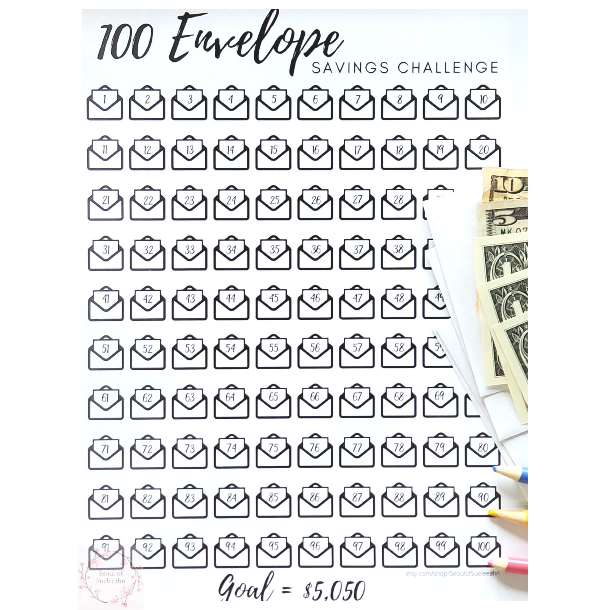 Free Printable 100 Envelope Challenge Template