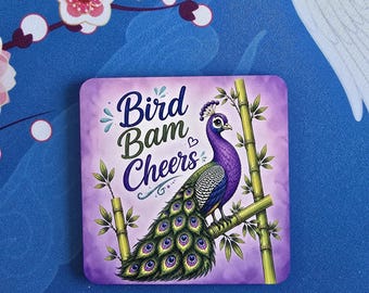 Mahjong Cork Coaster Set, Drink Coasters, Hostess Gift, Game Night Decor, Bird Bam Cheers