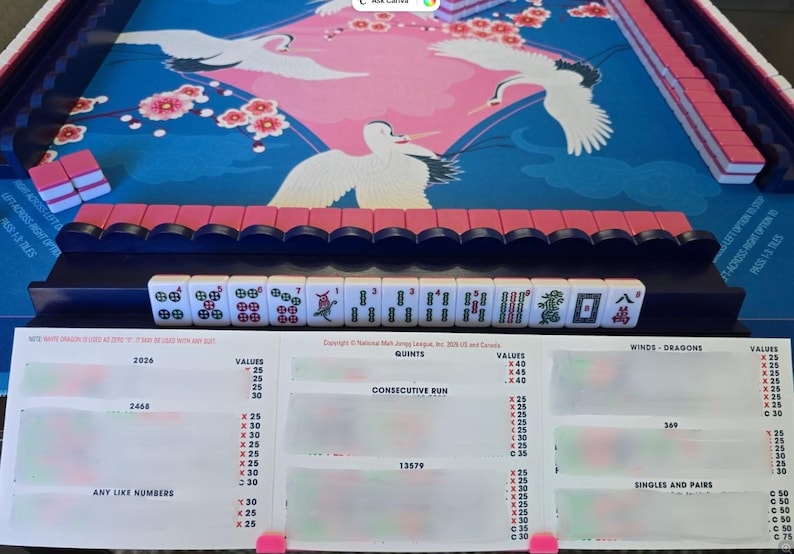 Pink foldable 3D printed PLA hands-free mahjong card holder, slim compact footprint ideal for small card tables and tight game setups.