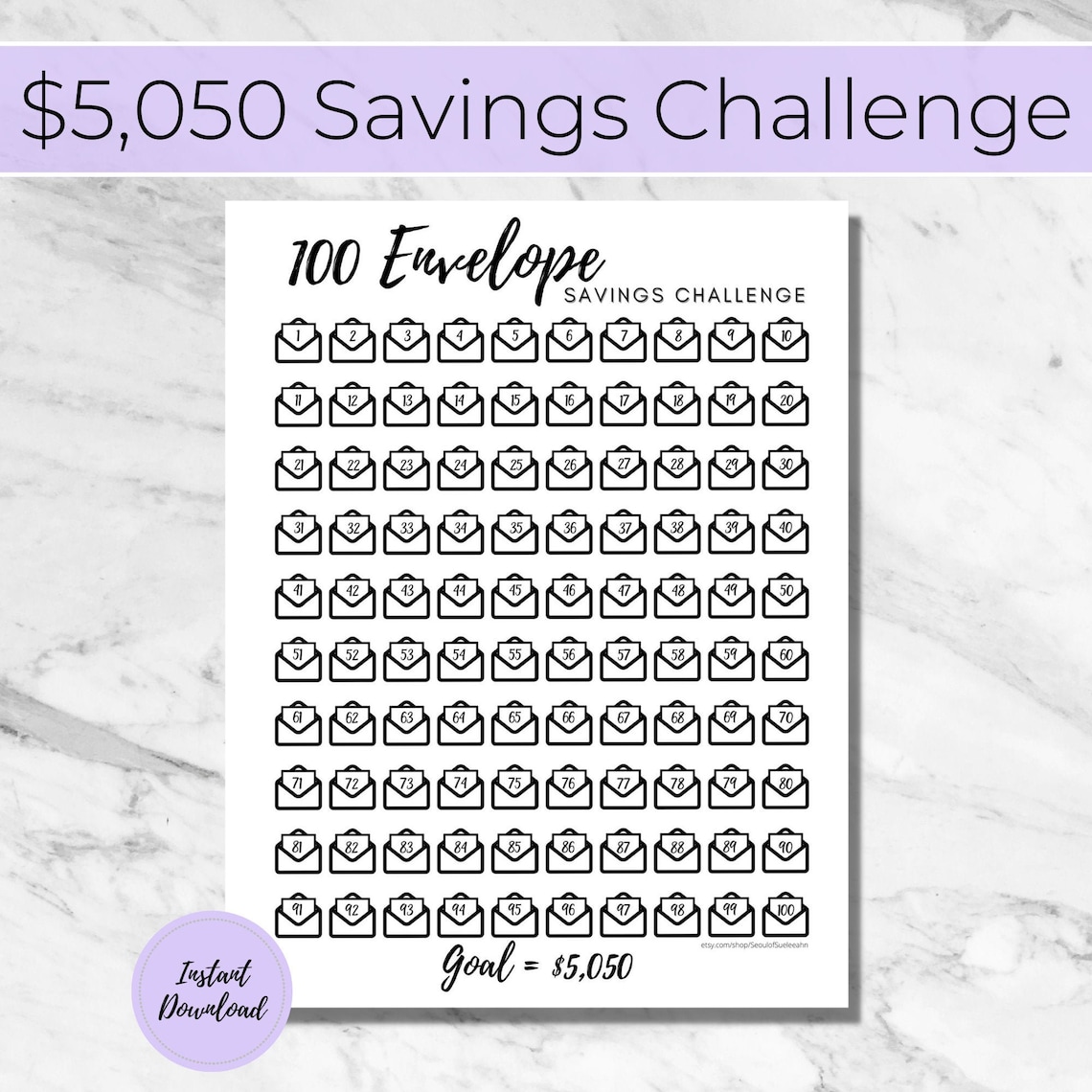 100 Envelope Savings Challenge Tracker Money Challenge Save 5k Printable Pdf Digital 