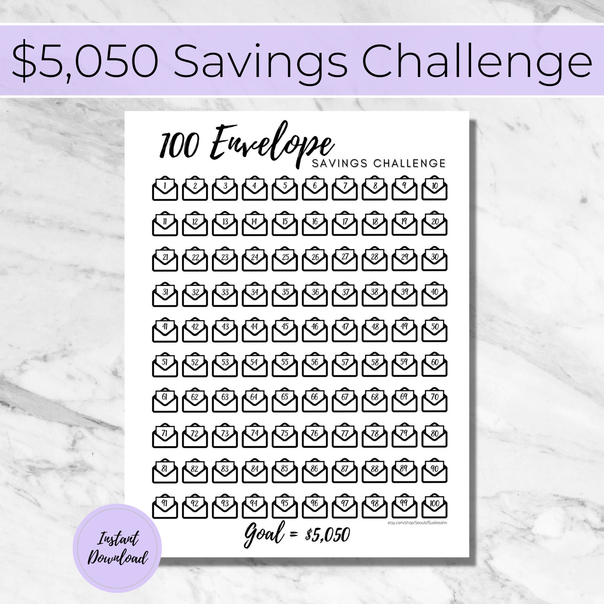 Printable 100 Envelope Challenge Tracker Printable Word Searches