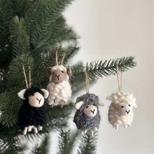 Felt Mini Fluffy Sheep Ornament with a hemp string loop, Christmas Ornament, Spring Decoration, Baby Sheep, Tree Hanging Decorations