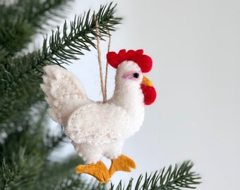 Felt White Hen Ornament, Mother's Day Gift, Spring Decor, Felt Chicken, Felt Barnyard Animal, Farm Animal Christmas Ornament