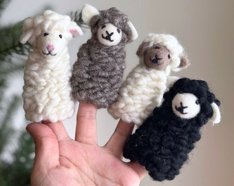 Sheep Felt Finger Puppet, Needle Felted Finger Puppet, Counting Sheep, Waldorf Toy, Speech Therapy Aid, Pretend Play, Story Telling For Kids