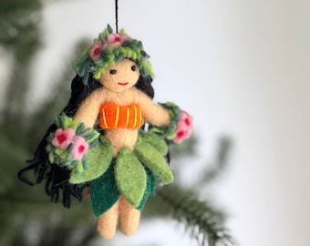 Vilt Hula Girl Ornament, Hawaiiaans Hula Girl Beeldje, Hula Dancer, Biologisch afbreekbaar Ornament, Boomversieringen, Kerstdecoratie