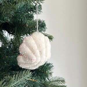 Felted Scallop Christmas Ornament, Wool Tree Hanging Decoration