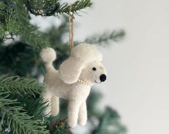 Felt Poodle Christmas Ornament, Wool Felt Ornament, Biodegradable Ornament, Fair Trade Ornament, For Dog Lovers