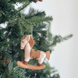 Felt Rocking Horse Ornament, Felt Pony, Felt Carousel, Barnyard Animal Christmas ornament, Felted Wool Ornament