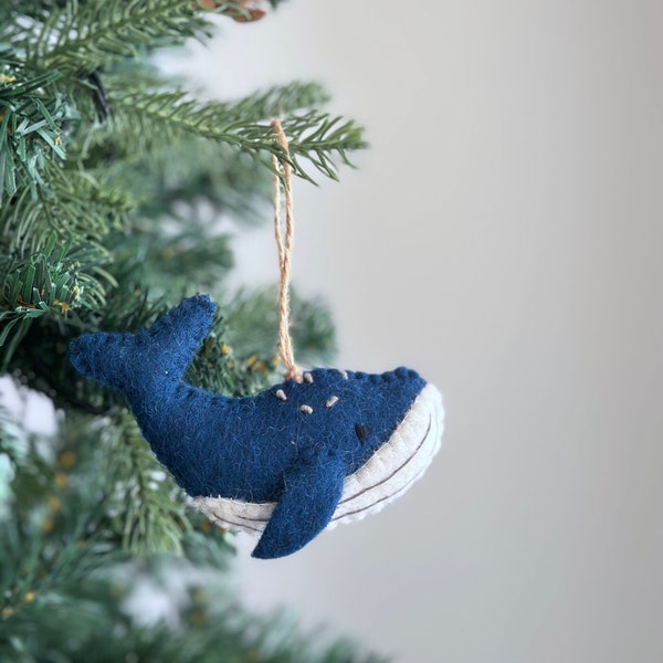 Felt Whale Ornament, Humpback Whale Christmas ornament, Fair Trade ornament, Tree Ornament,  Hanging Ornament,  Christmas Decoration