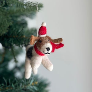 Felt Beagle Dog with Christmas Hat Ornament, Felt Jack Russell Terrier Ornament & Keychain, Christmas Decoration, Tree Hanging Decoration
