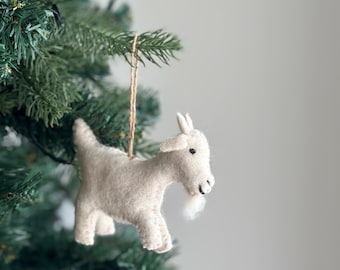 Felt Goat Ornament with Hemp string attached, Felt Christmas Ornament, Biodegradable, Farm animal ornament