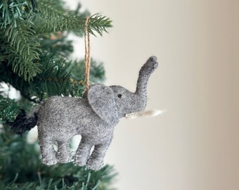 Felt Elephant Christmas Ornament with Jute Thread, Biodegradable Ornament, Tree Ornament, Hanging Decoration, Safari Animal Ornament