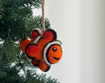Felt Mini Clown Fish Ornament, Finding Nemo, Wool Felt Christmas Ornament, Biodegradable Ornament, Tree Hanging Decoration