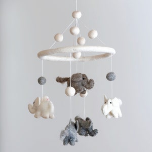 Mini Elephant Baby Mobile For Nursery Decor, Dumbo Elephant, Wool Felt, Baby Shower's Gift, Crib Mobile, Cot Mobile, Nursery Gift