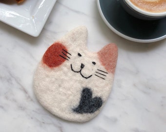 Cat Coasters, Absorbent Table Coasters, Felt Animal Cup Coasters, Eco-Friendly, Biodegradable Coasters, Gifts for Cat Lovers