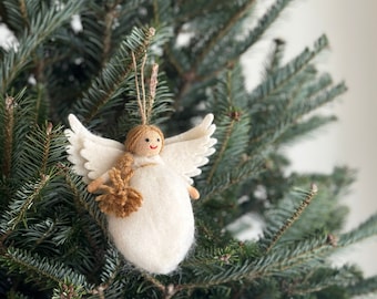 Felt Angel Christmas Ornament, Needle Felted Ornament, Biodegradable ornaments, Tree Hanging Decoration, Fair Trade Ornament