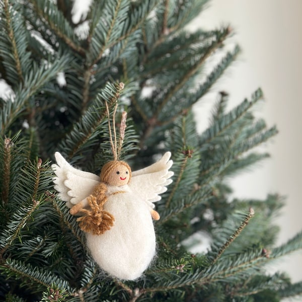 Filz Engel Weihnachtsschmuck, Nadel gefilzte Ornament, Biologisch abbaubare Ornamente, Baumschmuck, Fair Trade Ornament