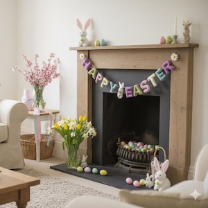 Felt Happy Easter Garland, Easter Party Banner, Mother's Day Gift, Bunny Garland, Pastel Tone Party Banner