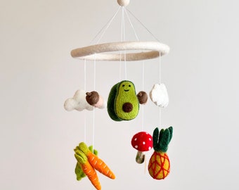 Felt Veggie Baby Mobile For Nursery Decor, Felt Avocado, Felt Pineapple, Felt Carrot, Felt Mushroom, Baby Shower's Gift
