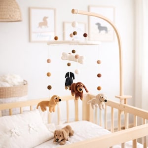 Felt Dachshund Baby Mobile, Wool Nursery Decor, Dog Lover Gift