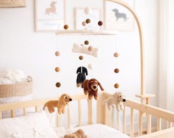 Móvil de fieltro para bebé con diseño de perro salchicha, decoración de lana para habitación infantil, regalo para amantes de los perros